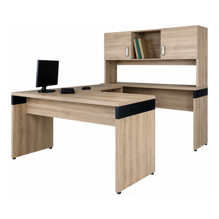 Escritorio Ejecutivo en U de 1.50m con Credenza y Librero de 2 Gavetas con Puertas