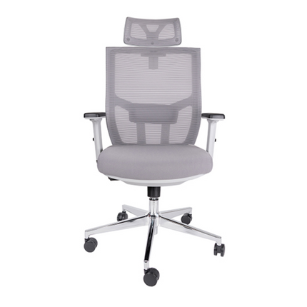 Silla Ejecutiva con Respaldo en Malla y Cabecera. Modelo Aiko OHE-705 Gris