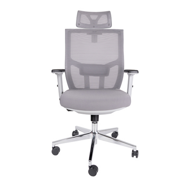 Silla Ejecutiva con Respaldo en Malla y Cabecera. Modelo Aiko OHE-705 Gris