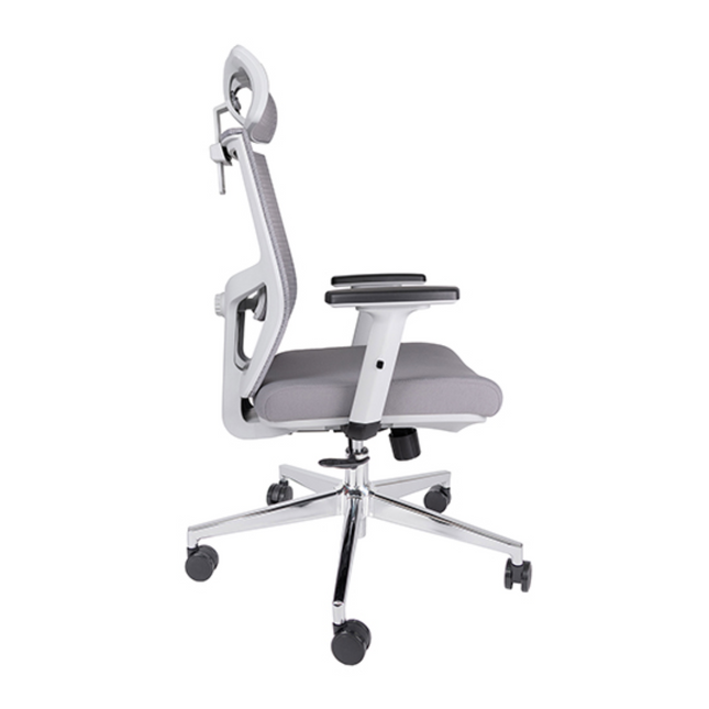 Silla Ejecutiva con Respaldo en Malla y Cabecera. Modelo Aiko OHE-705 Gris