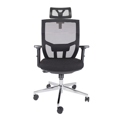 Silla Ejecutiva con Respaldo en Malla y Cabecera. Modelo Aiko OHE-705 Negra