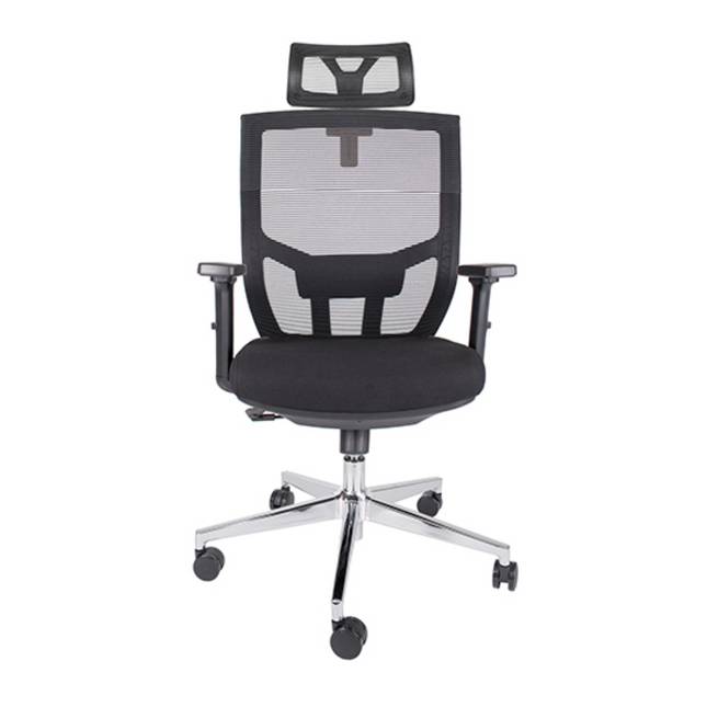 Silla Ejecutiva con Respaldo en Malla y Cabecera. Modelo Aiko OHE-705 Negra