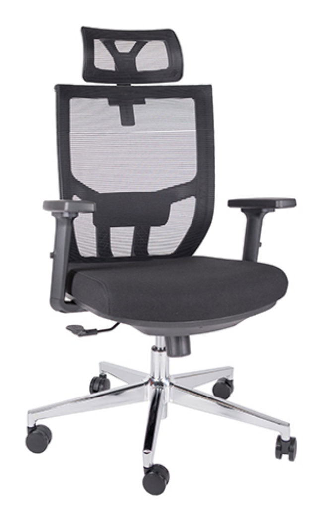 Silla Ejecutiva con Respaldo en Malla y Cabecera. Modelo Aiko OHE-705 Negra