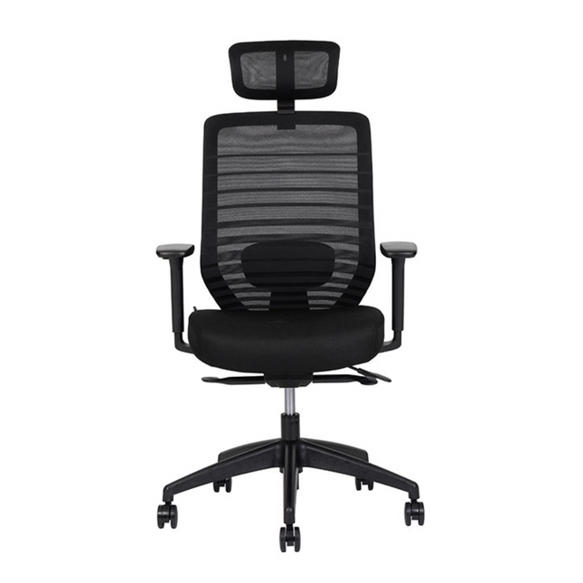 Silla Ejecutiva con Respaldo en Malla y Cabecera. Modelo Delta Negra