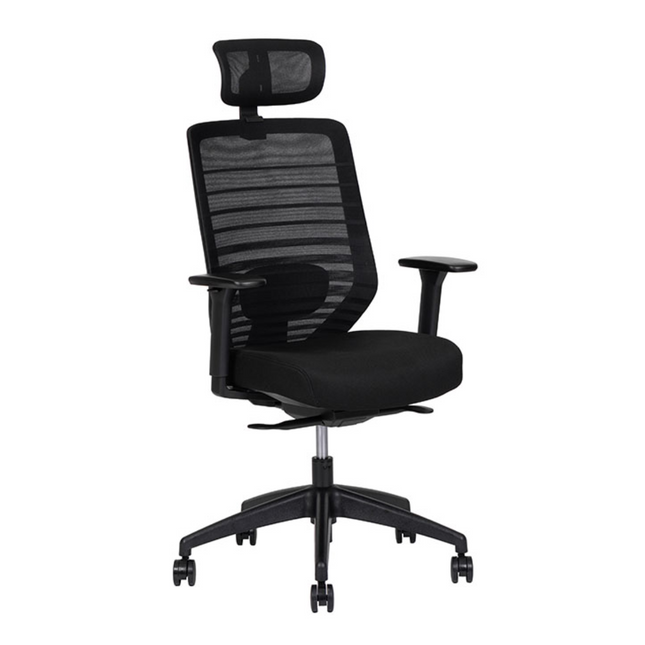 Silla Ejecutiva con Respaldo en Malla y Cabecera. Modelo Delta Negra