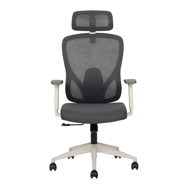 Silla Ejecutiva con Respaldo en Malla y Cabecera. Modelo Pilot White
