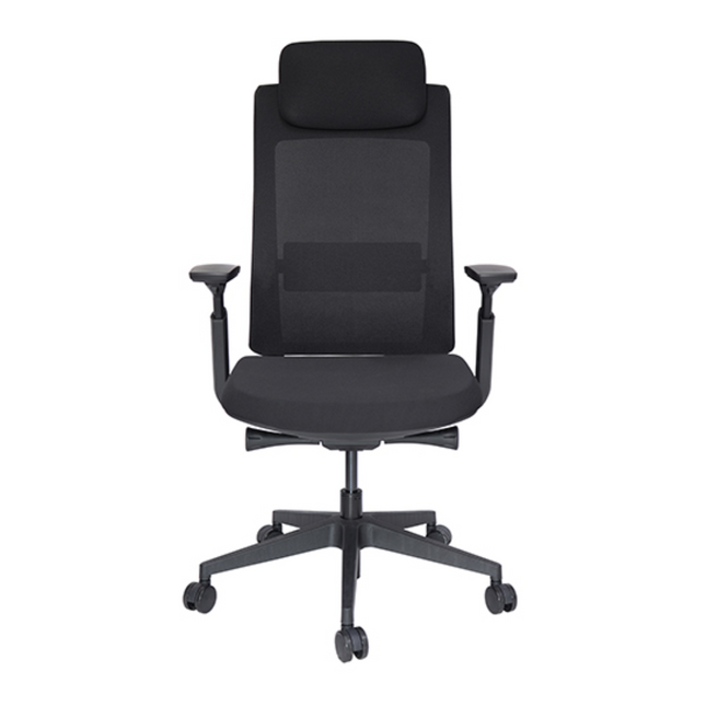 Silla Ejecutiva con Respaldo en Malla y Cabecera. Modelo Quo OHE-805 Negra