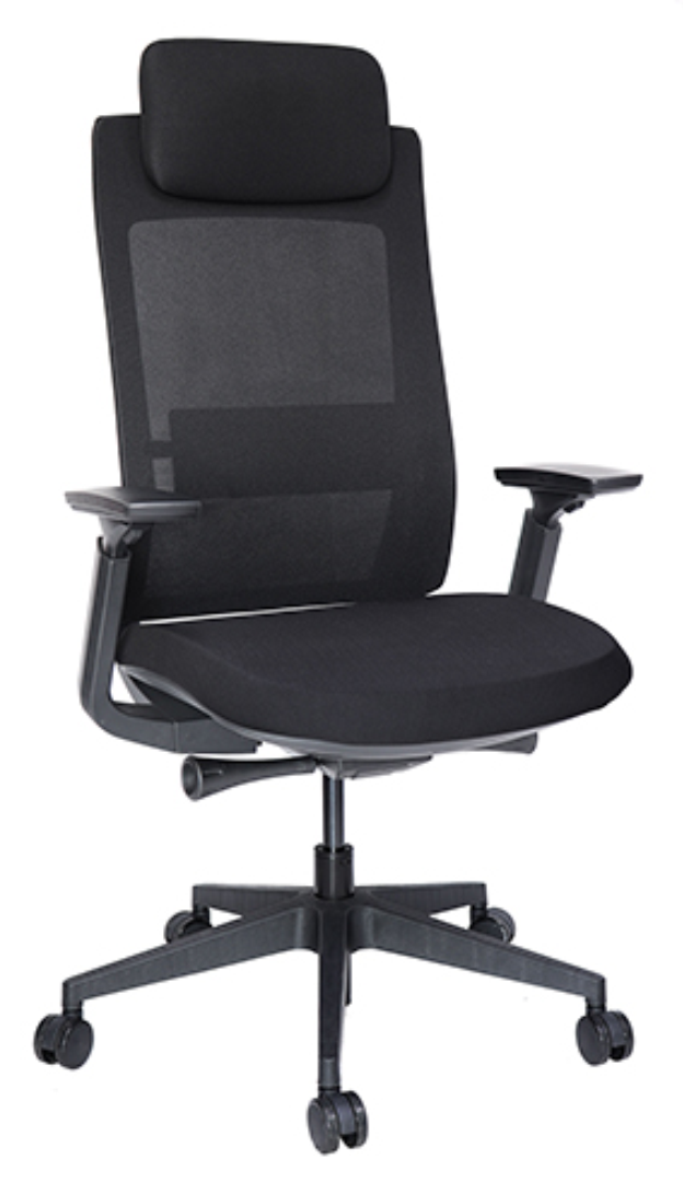 Silla Ejecutiva con Respaldo en Malla y Cabecera. Modelo Quo OHE-805 Negra