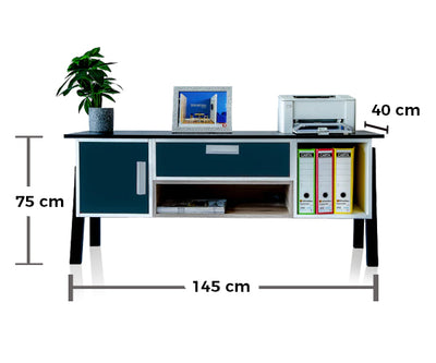 Mesa Credenza multifuncional con cajones -145 x 40cm- Melamina y acero- Mod. Bau-Der