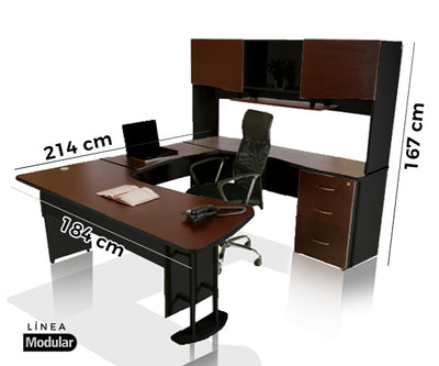 Escritorio moderno elegante Directivo para oficina - 184 x 214 cm- Altura 167-Melamina gruesa de 28 mm y acero- Mod. Modular