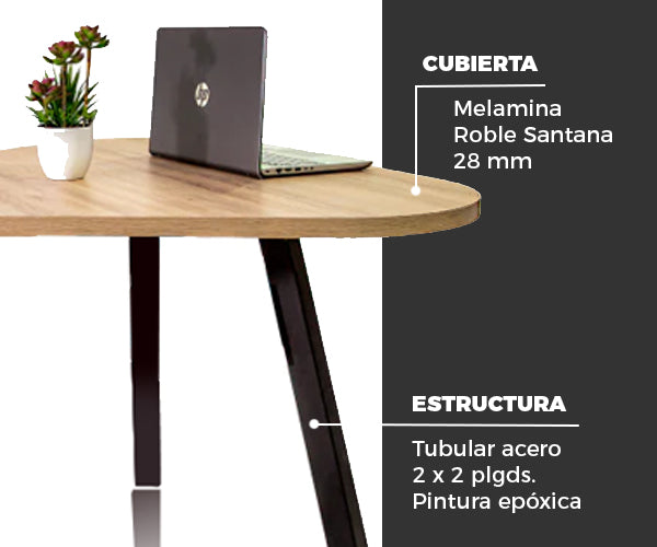 Mesa de Juntas Triangular 120cm- Melamina y acero- Mod. BauDer