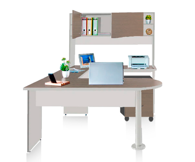 Escritorio moderno elegante para oficina con archivero y librero -150 x 200 cm - Altura 167cm- Melamina-Escritorio gerencial Península