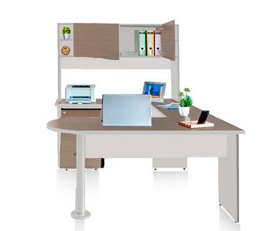 Escritorio moderno elegante para oficina con archivero y librero -150 x 200 cm - Altura 167cm- Melamina-Escritorio gerencial Península