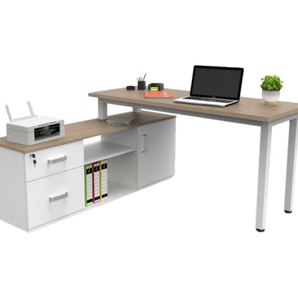 Escritorio Ejecutivo en L de 1.20m con credenza, gaveta y archivero de 2 cajones.