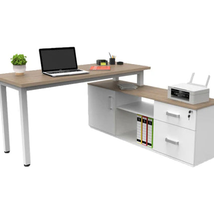 Escritorio Ejecutivo en L de 1.20m con credenza, gaveta y archivero de 2 cajones.